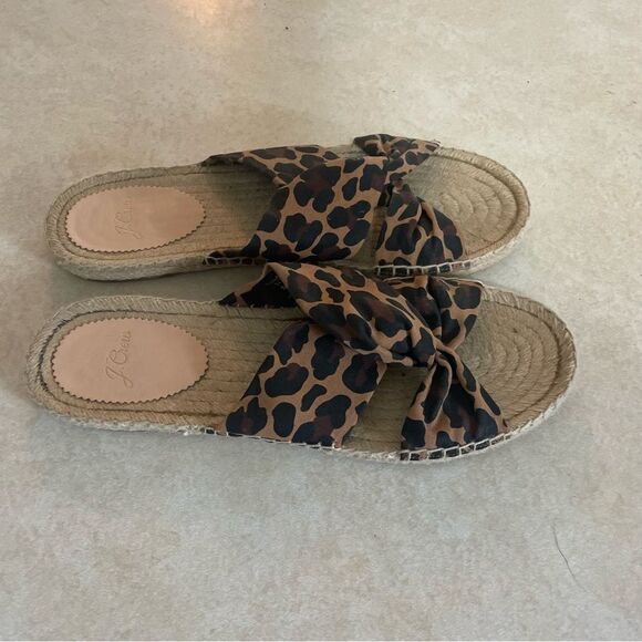 J crew Twisted knot Espadrilles sandals shoes Leopard animal print slip on - Picture 2 of 5